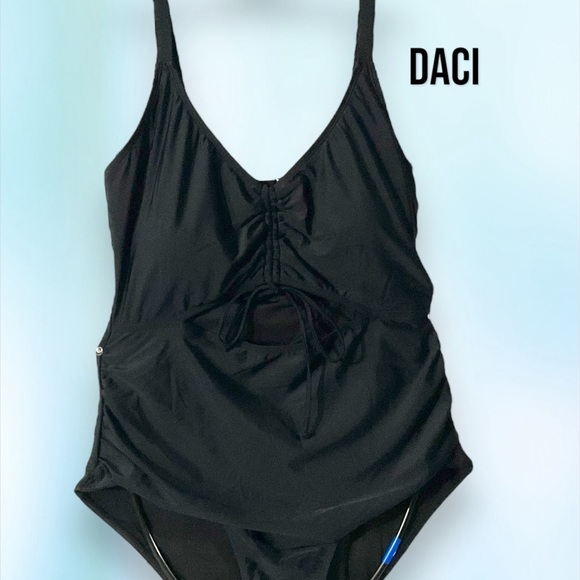 DACI Black One Piece Padded Bra Cutout High Waist Bathing Suit Swim Suit SZ18 W - Picture 1 of 7